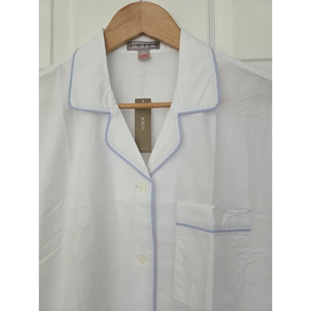 J. Crew End on End Pajama Top Short Sleeve Cotton Women S White NWT CN215
